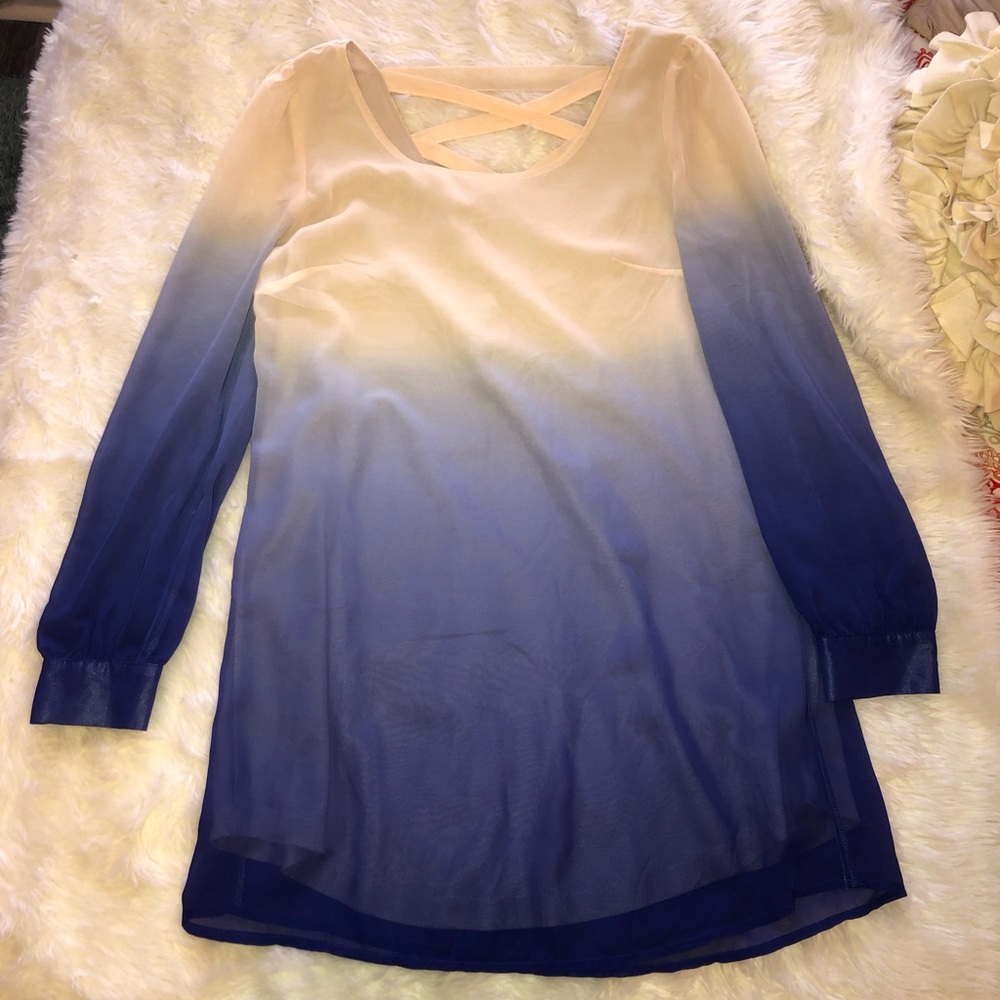 Tobi blue & white ombré long sleeve dress